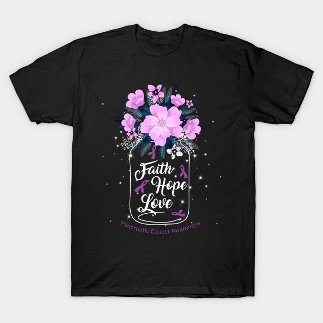 Faith Hope Love  For Pancreatic Cancer Awareness T-Shirt by Manonee